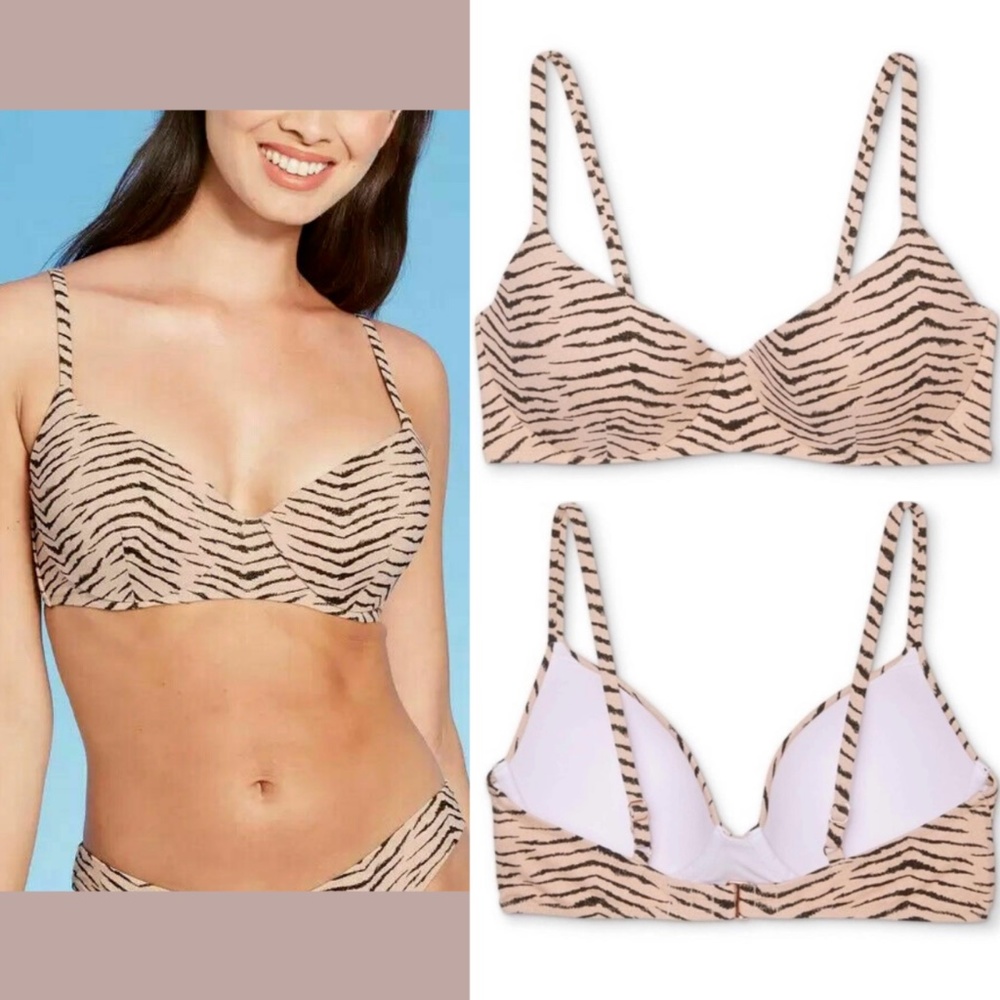 NWT Shade & Shore‎ [ 32B ] Light Lift Bralette Bikini Top Tan Animal Lurex
